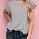 SHEWIN Womens Summer Tops Crewneck Short Sleeve T Shirts Casual Patchwork Hollow Out Loose Tank Top (Black, XL)