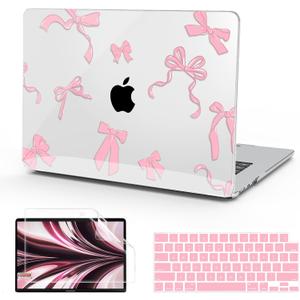B BELK Compatible with MacBook Air 13 inch Case 2025 2024 2023 2022 M4 M3 M2 A3240 A3113 A2681, Plastic Hard Shell+Keyboard Cover+Screen Protector for MacBook Air 13.6 inch Case, Baby Pink Bowknot