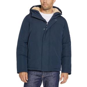 IZOD Men's Sherpa Lined Short Parka (Blue, XL)