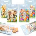 Gueevin 50 Pcs Easter Sealing Treat Zipper Bag Bulk with 9x6.1 Inch Resealable Bunny Plastic Clear Sealing Bags Pouches with Handles for Egg Hunt Holiday Party Candy Gift Wrap Supplies Decoration