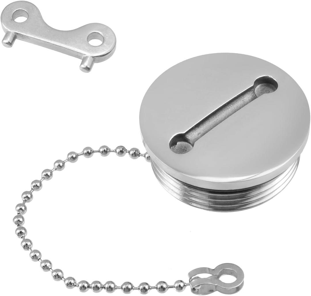 Bitray Boat Fuel Tank Cap, Marine Fuel Cover with Chain and Key, Stainless Stell Deck Fill Replacement Cap - 1.5"/38mm