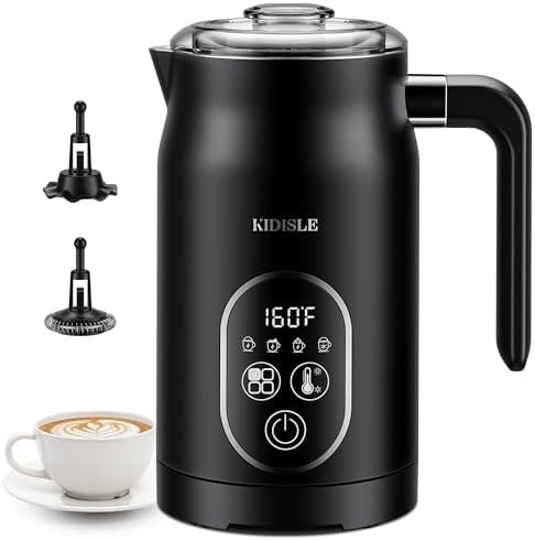 KIDISLE Milk Frother and Steamer 4 in 1, Milk Steamer with Auto Temperature Control, Warm & Cold Foam Maker, Hot Chocolate Maker, Frother for Coffee, Latte, Cappuccino, Black
