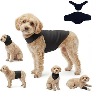 DAJIDALI Dog & Cat Anxiety Vest & Spay Recovery Suit Silent Adjustable Calming Wrap for Surgery & Thunderstorms 2-Piece Cone Alternative, Size: S, Black