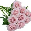 Artificial Rose 10pcs Open Flower Bouquet Faux Rose Stems for Wedding Arrangement, Bridal Bouquet, Centerpiece, Fake Faux Silk Flowers (Dusty Pink)