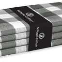 Napkins 100% Cotton Set of 4 Decorative Cloth Napkin Gingham Buffalo Check Plaid Washable Dinner Napkins for Holiday, Dinner, Wedding, Baby Shower & Dining - Grey White (18X18)