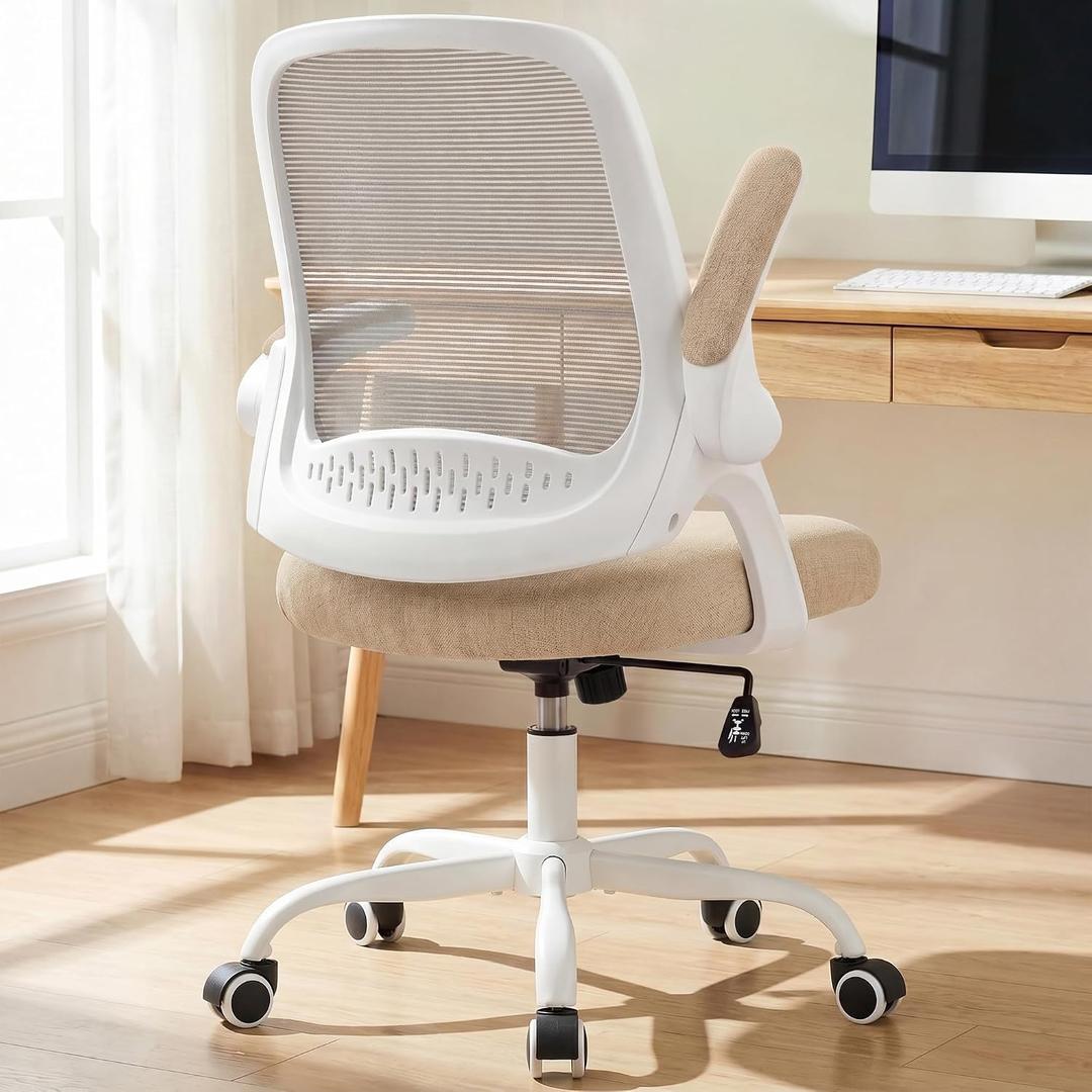 NEO CHAIR Office Computer Chair Ergonomic Mesh Back Flip-Up Arms, Beige, 23 inches x 22 inches x 41 inches