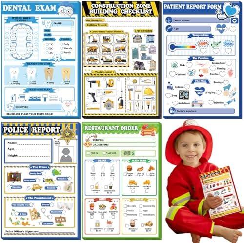 Eaasty 6 Pack Kids Pretend Play Notepads 4 x 6 Inch Playtime Pads for Kids 40 Pages Pretend Notebooks Imaginative Role for Toddlers (Boys)