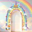Unicorn Door Cover Decorations Macaron Rainbow Party Porch Banner Colorful Unicorn Photo Backdrop Large Pastel Rainbow Shaped Hanging Banner Sign for Classroom Baby Shower Birthday Party Supplies