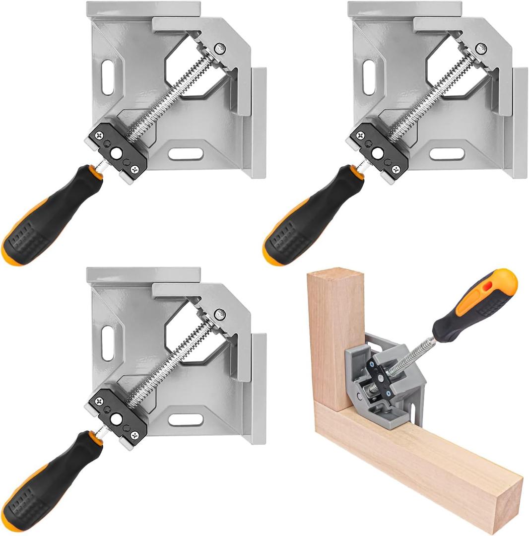4 PCS Corner Clamps for Woodworking, Premium 90 Degree Right Angle Clamps, Adjustable Swing Jaw Aluminum Frame Clamps for Precise and Easy Fixing (4 PCS Clamping Range 3 Inch)