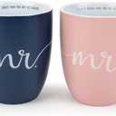 Lighthouse Christian Products Mr and Mrs Blue and Pink 13 ounce Ceramic Coffee Mugs Set of 2