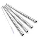 ALINK Stainless Steel Smoothie Straws, 9 inch X 0.315 in Reusable Metal Straws for Juice, Water, Smoothie, Set of 4 with Cleaning Brush