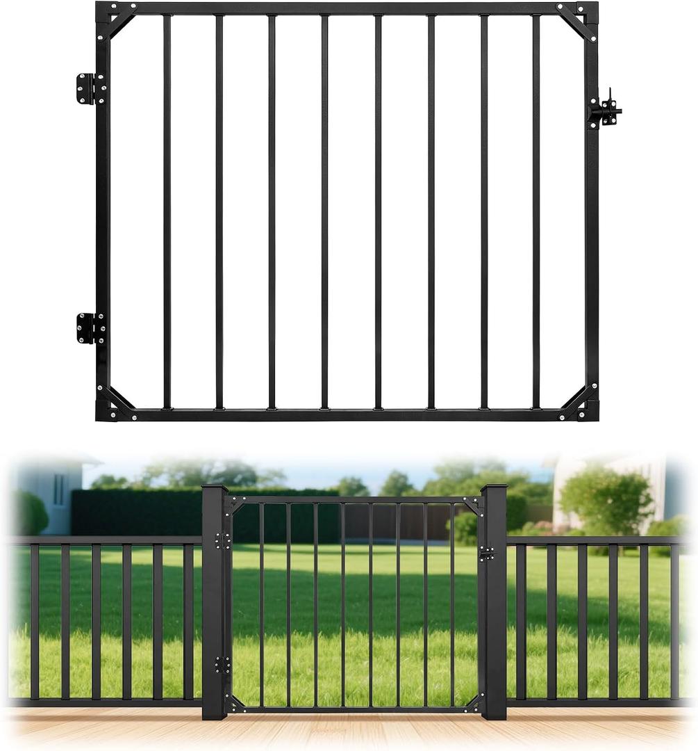 48 * 42in Heavy Duty Adjustable Outdoor Metal Deck Gate with Hinges & Latch