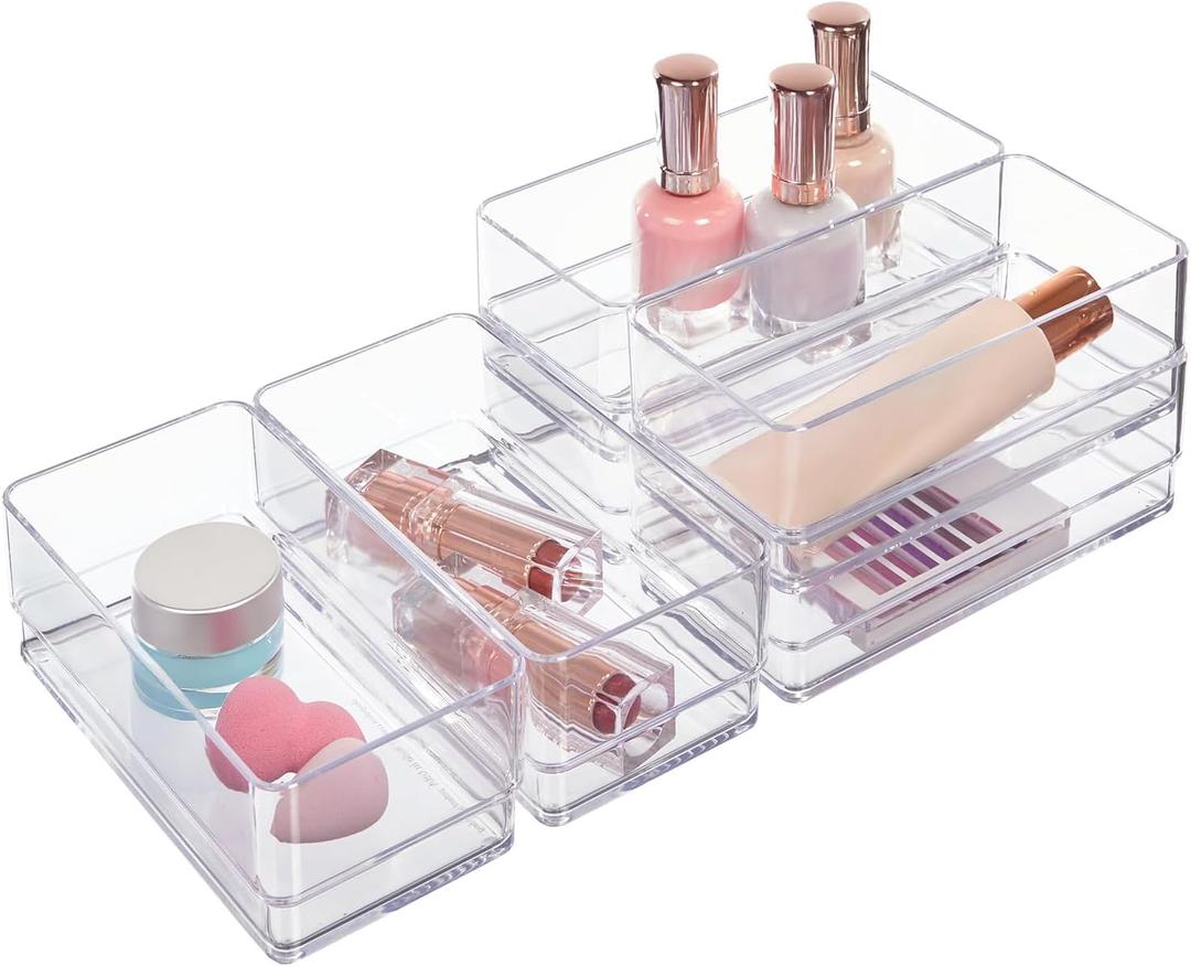 STORi SimpleSort 6-Piece Stackable Clear Drawer Organizer Set | 6" x 3" x 2" Rectangle Trays | Small Makeup Vanity Storage Bins and Office Desk Drawer Dividers | Made in USA