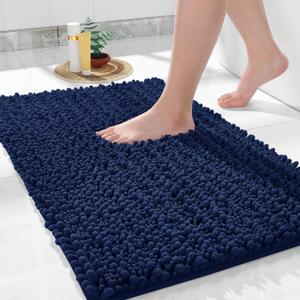 Yimobra Bath Rug Mat, 32" x 20", Soft Shaggy Non-Slip Chenille Bathroom Rugs, Large Size, Super Absorbent and Thick, Machine Washable Bathroom mat, Tub and Shower, Home Decor Accessories, Navy Blue