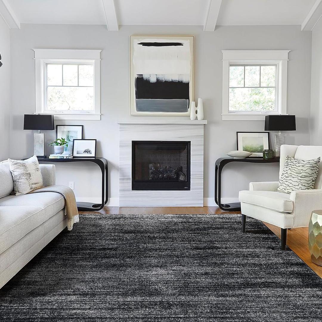 8'x10' Area Rugs for Living Room, Abstract Black Boho Rug for Bedroom Design, Black and White 8' x 10'