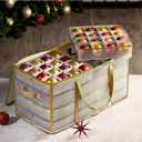 ZOBER Christmas Ornament Storage Box Plastic - Stores 128 3" Ornaments with Individual Trays - Ornament Organizer Storage Box, Durable Christmas Containers Holder - Gold