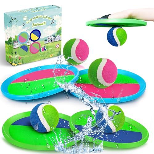 Jalunth Ball Catch Set Game Toss Paddle - Beach Toys Back Yard Outdoor Games Lawn Backyard Target Throw Catch Sticky Mitt Set Age 3 4 5 6 7 8 9 10 11 12 Years Old Boys Girls Kids Easter Gifts
