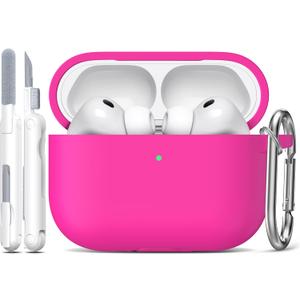 R-fun for AirPods Pro 3 Case (2025), Soft Silicone Protective Case Cover Compatible with Apple AirPods Pro 3rd Generation (USB-C Cable) for Women Men with Cleaning Kit and Keychain, Rose Pink