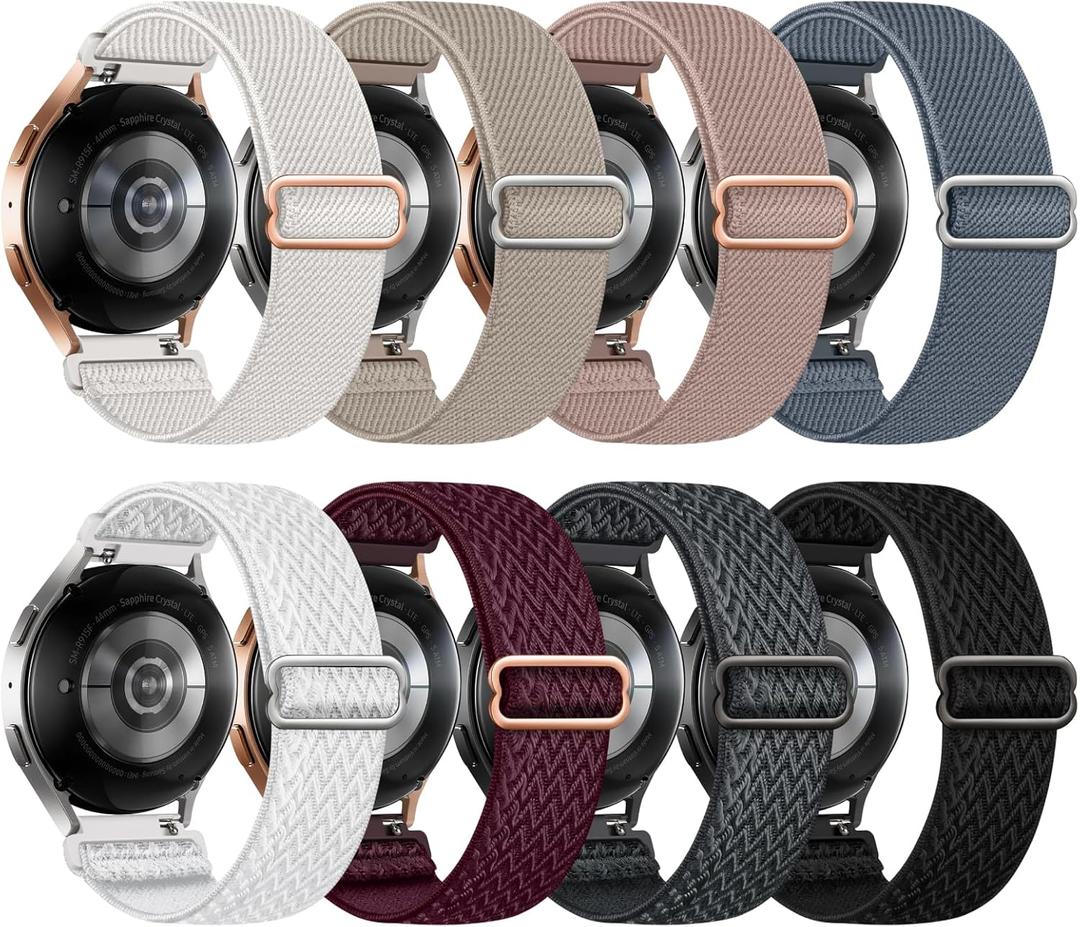 8 Pack Stretchy Bands Compatible with Samsung Galaxy Watch 7 6 5 4 40mm 44mm/Galaxy 5 Pro 45mm/6 4 Classic 46mm 42mm 43mm 47mm/Active 2, 20mm Nylon Elastic Watch Strap Sport Wristbands for Women Men
