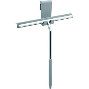 Long Handle Shower Squeegee for Glass Doors - Stainless Steel with Silicone Hook Holder - Scrubber for Shower Tile Wall Cleaning, Bathroom Cleaner - Large Shower Door Sweep Wiper with Rubber Hanger