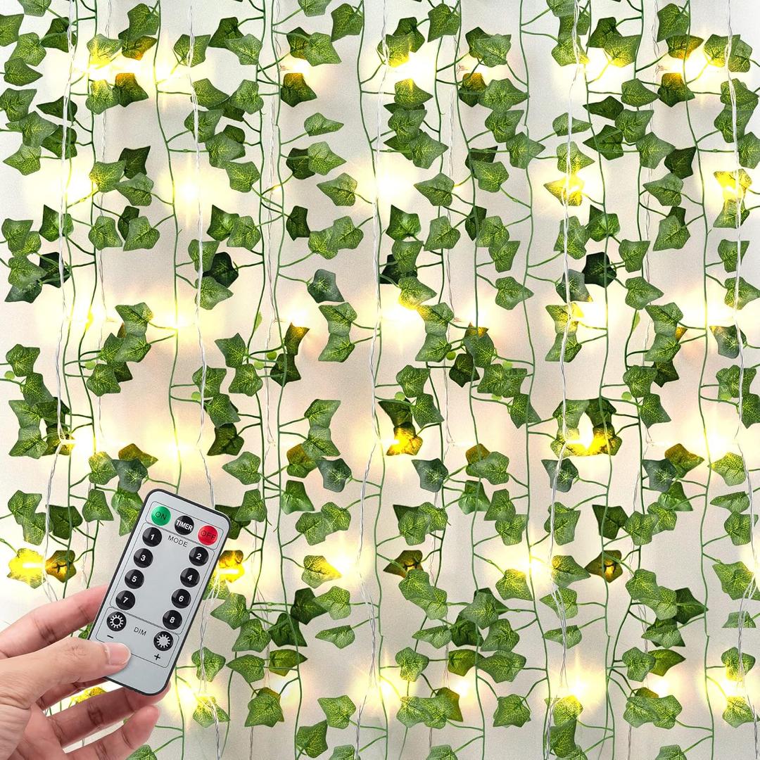 JACKYLED 84Ft 12 Pack Artificial Ivy Garland Fake Plants, Ivy Vines Leaves with CE Certified 80 LED String Lights, Hanging Ivy Lights for Bedroom Garden Party Wall Room Decor (Green)
