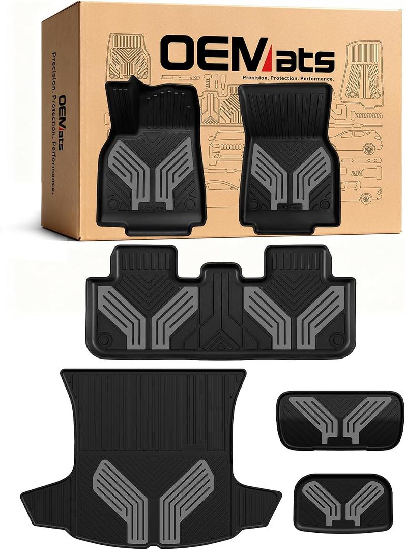 Premium Color TPE Floor Mats 6-PCS for Tesla Model Y Juniper 2025 2026 | Titan Gray Wing Design | Car Mat Full Set Front & Rear | All-Weather Protection, Pet & Child-Friendly Accessories