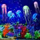 Yinder 17 Pcs Fish Tank Decorations, Include 11 Aquatic Plants and 6 Artificial Jellyfish, Colorful Fish Tank Plastic Plants Accessories for Aquarium Household and Office