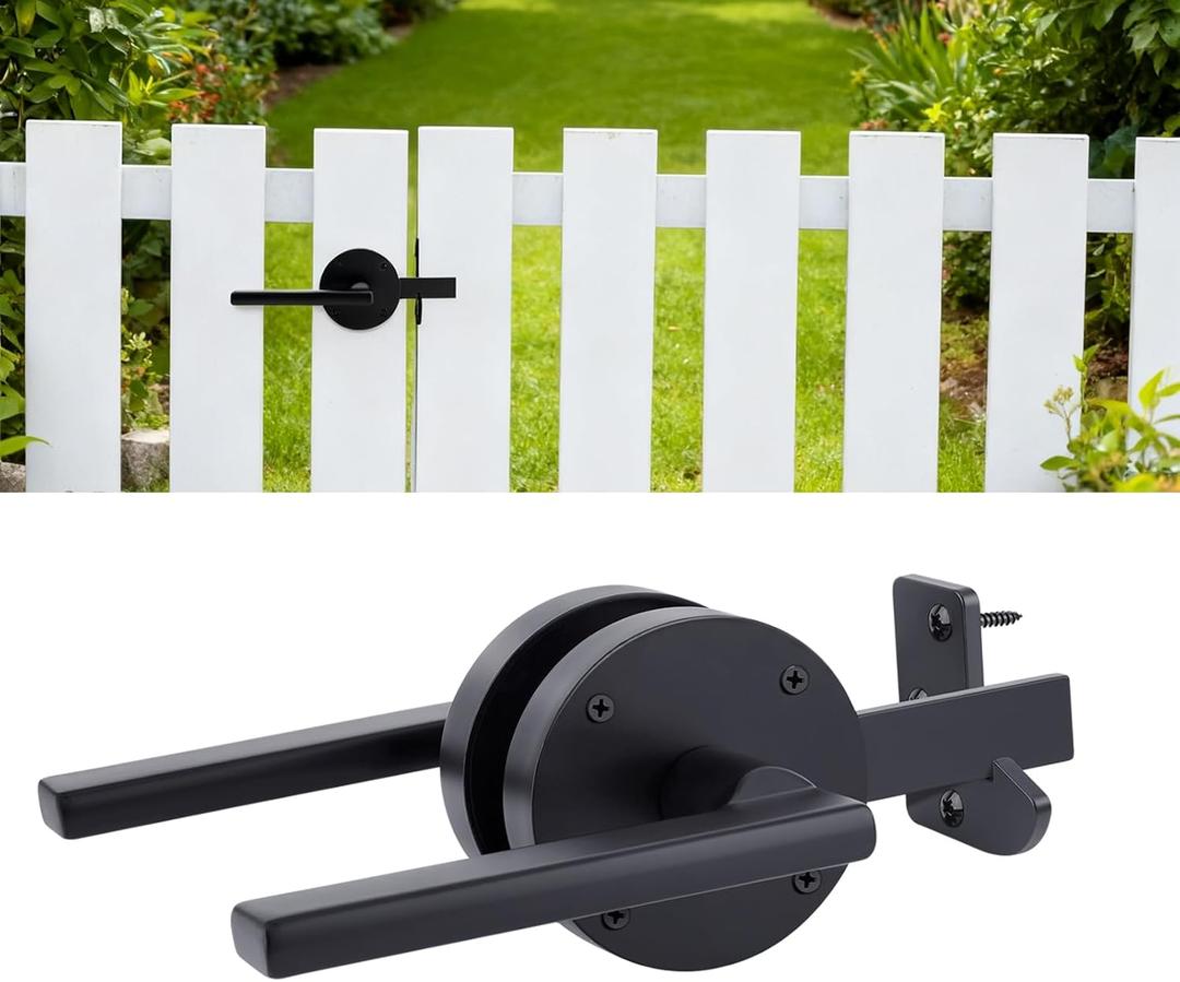 Double Sided Self-Locking Gate Latch-Heavy Duty Adjustable Stainless Steel Black, 2-in-1Door Handle&Two-Way Lock,WoodenFences,Pools,Gardens,Backyards,Barns(Applicable to the Right Side Door 1pack)