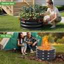Galvanized Raised Garden Bed- 2Pcs Metal Planter Boxes Outdoor | 12" Tall 24" Round Steel Raised Bed Kit & Fire Pit Ring for Gardening with Protective Tape for Vegetables, Flower (Grey)