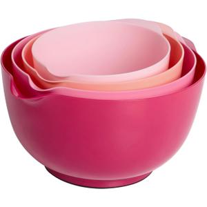 BoxedHome Classic Mixing Bowl Set, BPA Free Plastic, Microwave and Dishwasher Safe (Set of 4, Rose red), 4.5 quarts