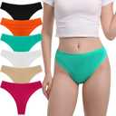 Women's High Waisted Thong Panties - 95% Cotton 5% Spandex, T-Back Seamless Underwear, Soft & Comfortable Pack 6 (XL)