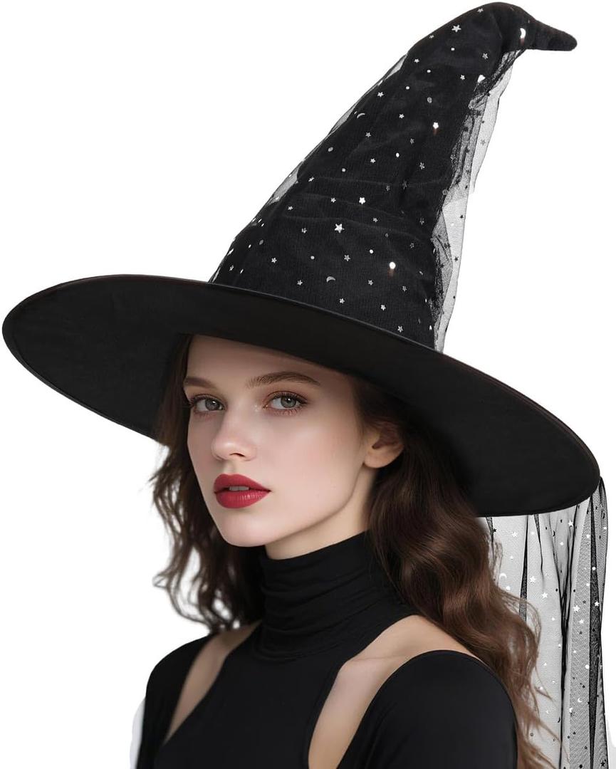 Halloween Black Witch Hat for Women Adult - Halloween Witch Hats Accessory Costume Parties Cosplay Masquerade Carnivals