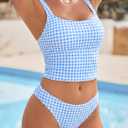 ZAFUL Women's Tankini Swimsuits Tummy Control Swimwear Two Piece Bathing Suits Swim Top with High Waisted Bottom (Blue, S)