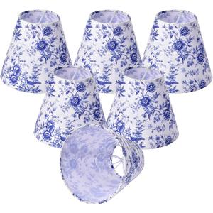 Chandelier Shades Set of 6 Clip-On,Small Empire Lamp Shades Printed Fabric 3.1" x 5.9" x 5.1" for E12 Candelabra Bulbs, Blue Bird Floral Design Light Covers for Chandeliers, Wall Sconces, Table Lamps