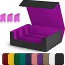 Trading Card Storage Box, Holds 1800 Sleeved Cards with 10 Dividers & 3 Stoppers, Magnetic Closure PU Leather Card Case for MTG, PTCG, YGO, Sports Cards (Black&Purple)