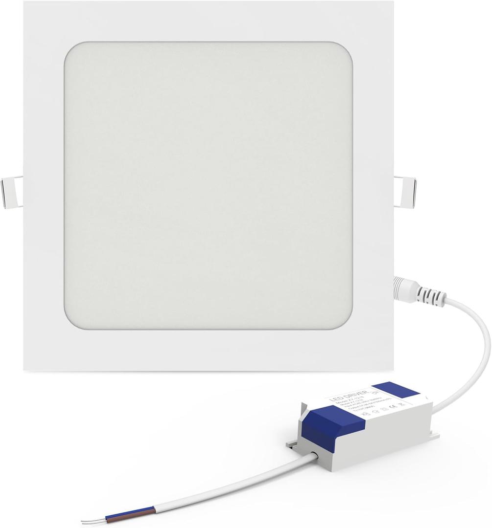 Aolyty 18W Ultra Thin LED Ceiling Panel Light 8.89" Recessed Square Downlight for Home, Office, Mall, Low Energy Consumption Non Dimmable 6000K (White)