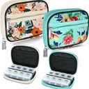 Serfeymi Weekly Travel Pill Organizer Pill Case for Purse with Removable 7 Day Pill Box, Fashionable Travel Medicine Organizer Pill Container for Medicine, Vitamin, Supplement - Bloom 01 + Green 01