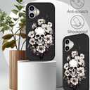 IWONE Compatible with iPhone 16 Plus Case with Card Holder Cute Shockproof Drop Protection Phone Wallet Slot Cover Cases for Women - Black Floral Skull Skeleton