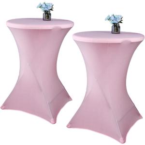 2 Pack 24x43 Inch Pink Cocktail Tablecloth Spandex Round Fitted Table Cover for Wedding Banquet Event Party