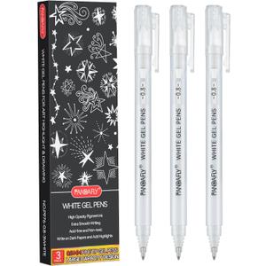 5 x PANDAFLY White Gel Pens, 0.8mm Extra Fine Point Opaque Archival Ink Pen for Journaling, Art, or Drawing - For Artist Gifts, Holiday Gifts & DIY Projects, 3 Pack