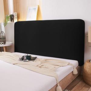 WOMACO Stretch Bed Headboard Slipcover 180 GSM Thick Fabric Solid Color Dustproof Bed Head Protector Cover for Bedroom Dcor (Black, 82.5-90.5")