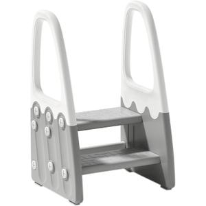 Two Step Stool with Handrails for Toddler and Kids, Standing Learning Stool Tower for Bathroom Sink, Potty Training, Children Step Up Learning Helper with Handles and Safety Non-Slip Pads(Gray)