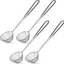 Geiserailie 4 Pieces Hot Pot Kit Strainer Scoops Stainless Steel 2.5 Inch Mini Spider Strainer Skimmer Pasta Mesh Spoon Asian Skimmer Spoon Ladle with Handle for Home (Black)