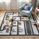 4x6ft Kids City Road Car Play Rug - Non-Slip Faux Wool Carpet with Interactive City Map Design, Educational Toy Vehicle Mat for Kids, Bedroom Playroom Nursery Gift.