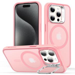 ESR for iPhone 15 Pro Case, Compatible with MagSafe, Military-Grade Protective Case, Built-in Stash Stand Phone Case, Scratch-Resistant Back Cover, Classic Series, Frosted Pink