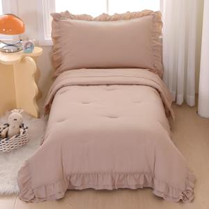 Wowelife 4 Pieces Toddler Bedding Sets for Girls Boys Beige Toddler Bed Set Double Ruffles Boho Bohemian Jacquard Kids Bed in a Bag Includes Comforter, Fitted Sheet, Top Sheet and Pillowcase