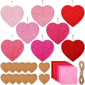 12 Sets Valentine Heart Paper Craft Kits Hanging Heart Shaped Wreath DIY Paper Art Craft Kit for Valentine Gifts Holiday Activities Home Decor(Solid)