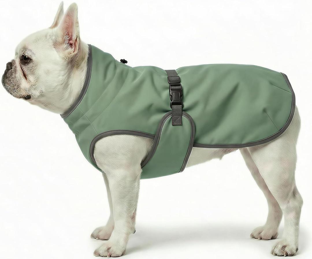 Dog Winter Vest with Fur-Safe Buckle (No Hook & Loop), Water-Repellent Fleece Lined Jacket, 360 Reflective, Leash Hole & Leg Straps, Adjustable for Hiking & Active Dogs (Green, Small)