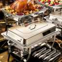 POWERFUEL 4 Pack 9QT Rectangular Stainless Steel Chafing Dishes for Buffet | Chafing Dishes Set with with 4 Serving Tongs, Serving Tray, Water Pan, Stand, Fuel Holder for Party, Gathering, Wedding