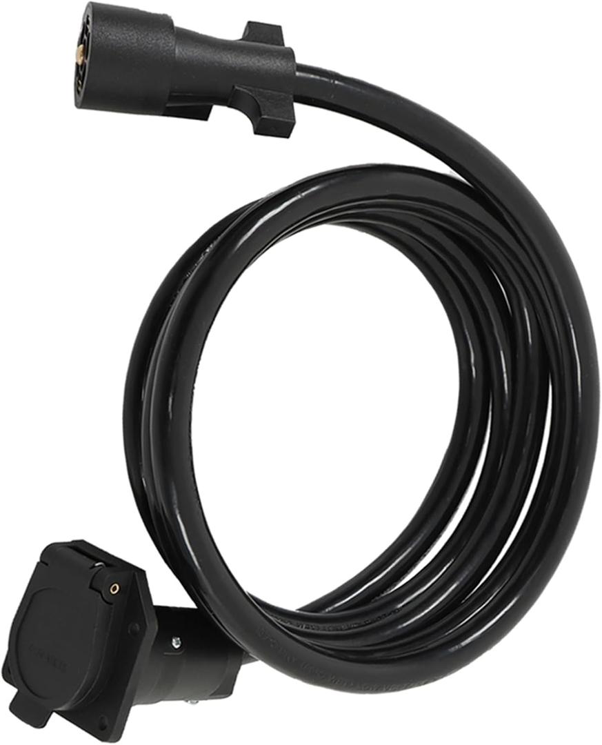 10 Feet 7 Way Trailer Extension Cord 7 Way Trailer Plug Extension Double Prongs Connector for Truck Camper RV Cable Wire